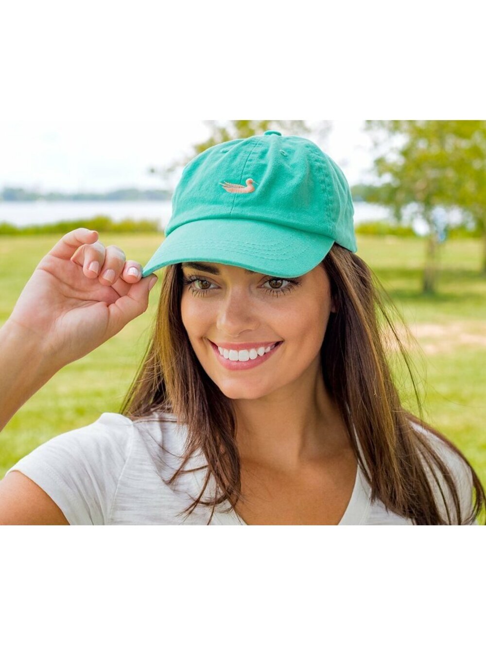 NWT Southern Marsh Washed Hat Jockey Green w/ Peach Leather Belted Signature Cap
